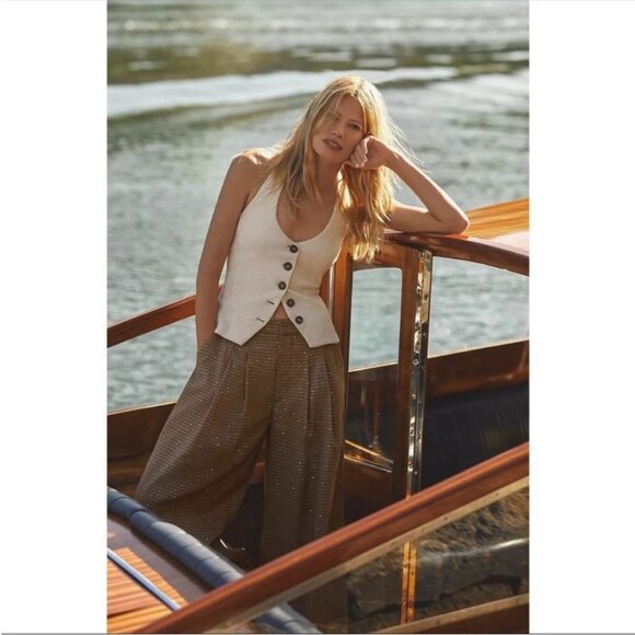 By Anthropologie Halter Cotton Button Front Vest Halter Top Sand Beige - Picture 14 of 14